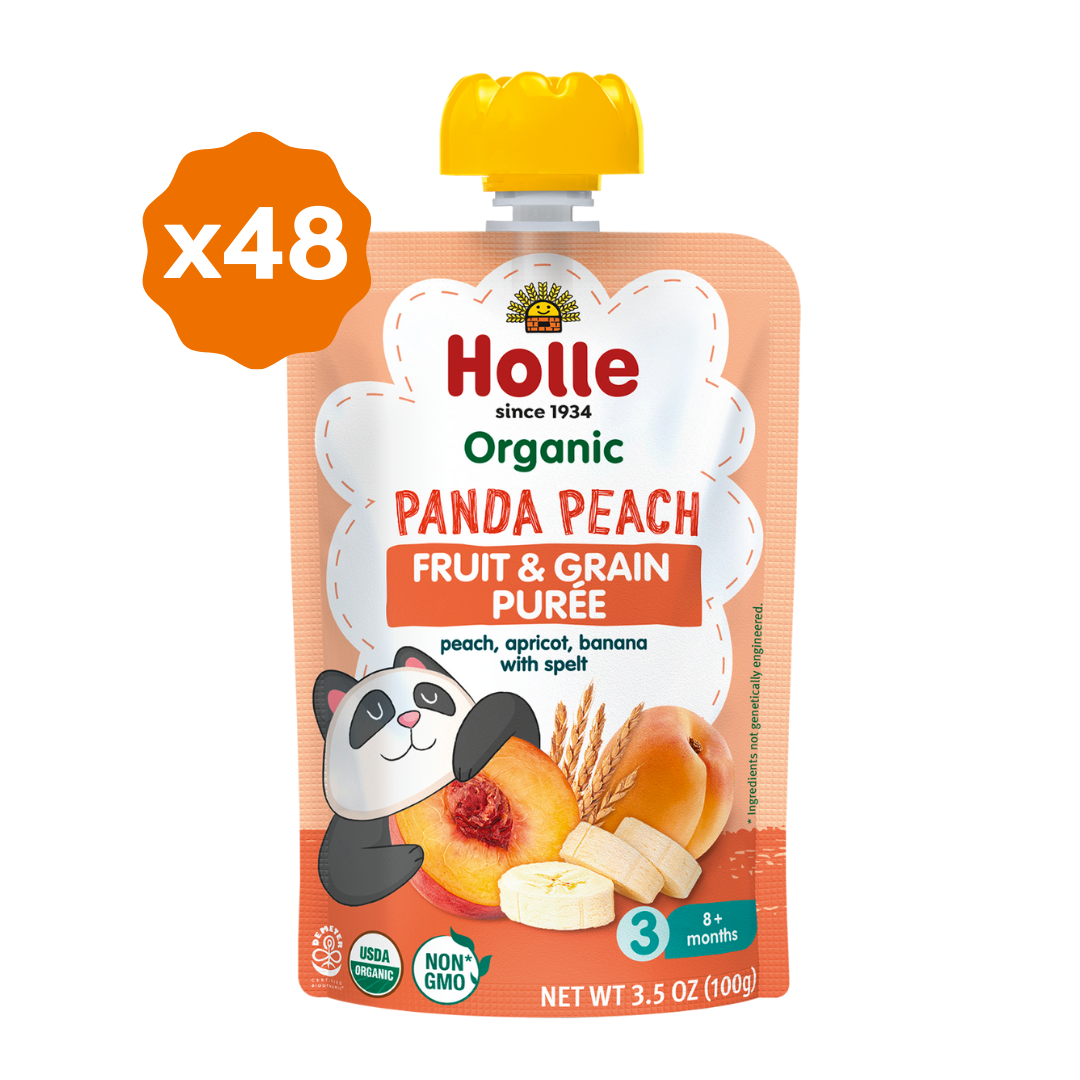 Holle Baby Food Pouches - Organic Fruit & Grain Puree - Panda Peach