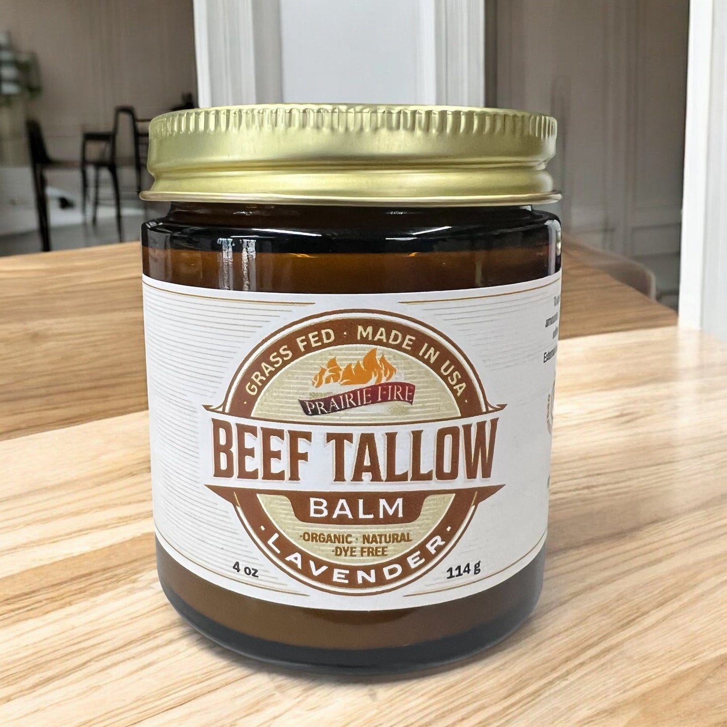 PRAIRIE FIRE - Beef Tallow Balm - 4 oz - Made in USA - Organic Grass Fed and Finished Tallow - Moisturizing Skin Care