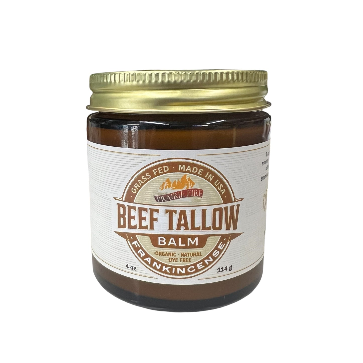 PRAIRIE FIRE - Beef Tallow Balm - 4 oz - Made in USA - Organic Grass Fed and Finished Tallow - Moisturizing Skin Care