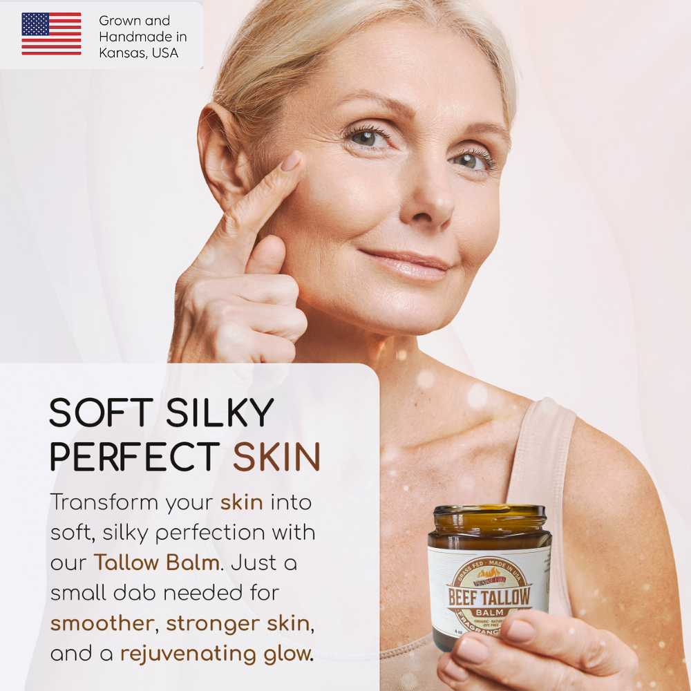PRAIRIE FIRE - Beef Tallow Balm - 4 oz - Made in USA - Organic Grass Fed and Finished Tallow - Moisturizing Skin Care