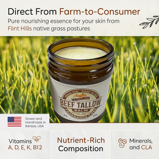 PRAIRIE FIRE - Beef Tallow Balm - 4 oz - Made in USA - Organic Grass Fed and Finished Tallow - Moisturizing Skin Care