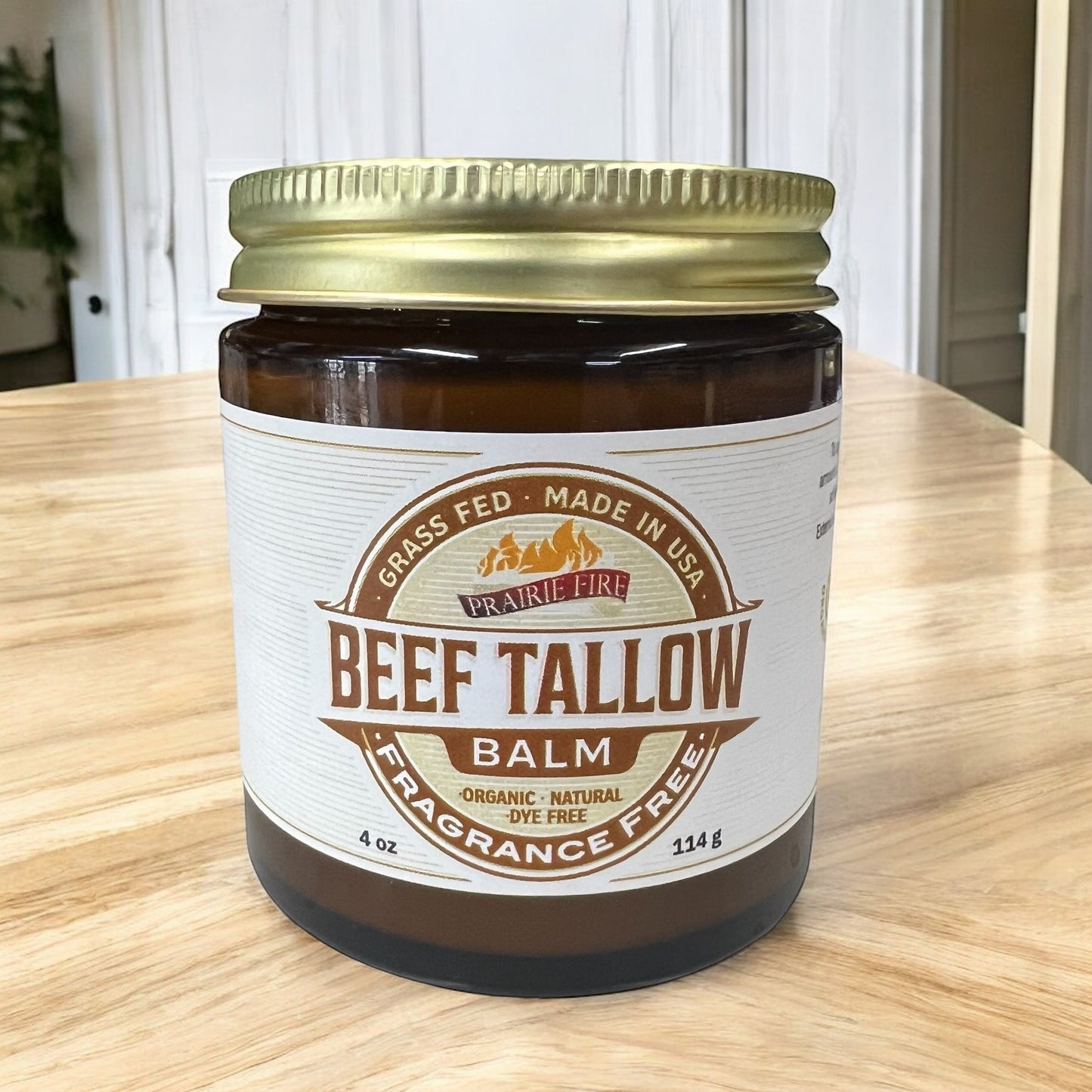 PRAIRIE FIRE - Beef Tallow Balm - 4 oz - Made in USA - Organic Grass Fed and Finished Tallow - Moisturizing Skin Care