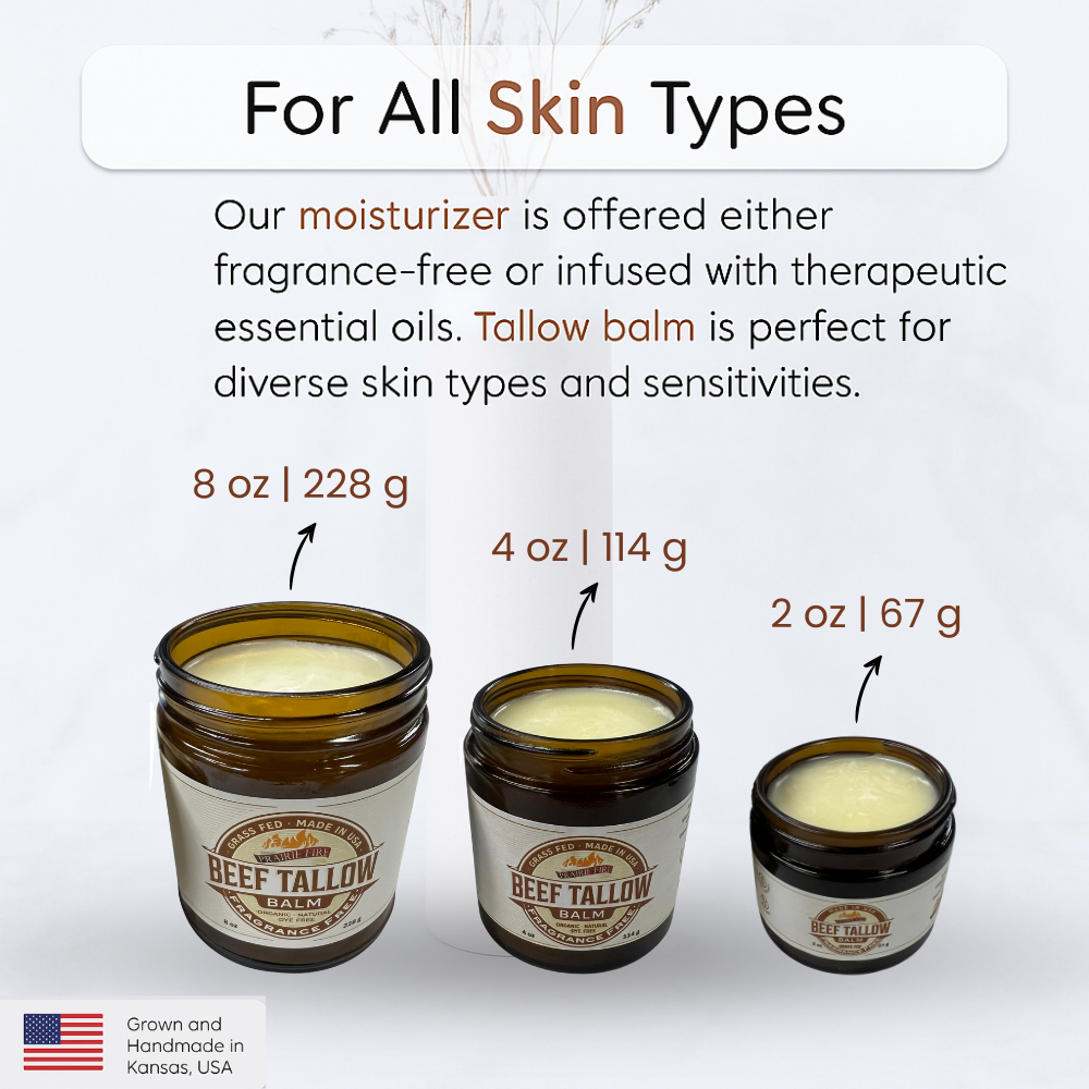 PRAIRIE FIRE - Beef Tallow Balm - 4 oz - Made in USA - Organic Grass Fed and Finished Tallow - Moisturizing Skin Care