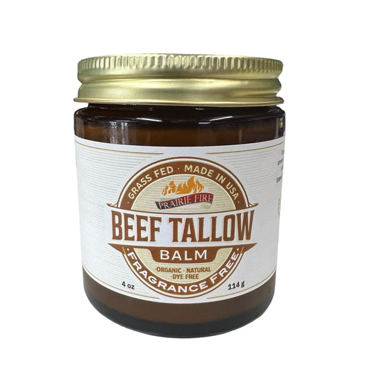 PRAIRIE FIRE - Beef Tallow Balm - 4 oz - Made in USA - Organic Grass Fed and Finished Tallow - Moisturizing Skin Care
