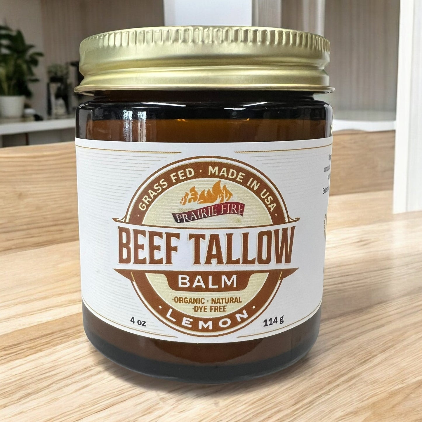 PRAIRIE FIRE - Beef Tallow Balm - 4 oz - Made in USA - Organic Grass Fed and Finished Tallow - Moisturizing Skin Care