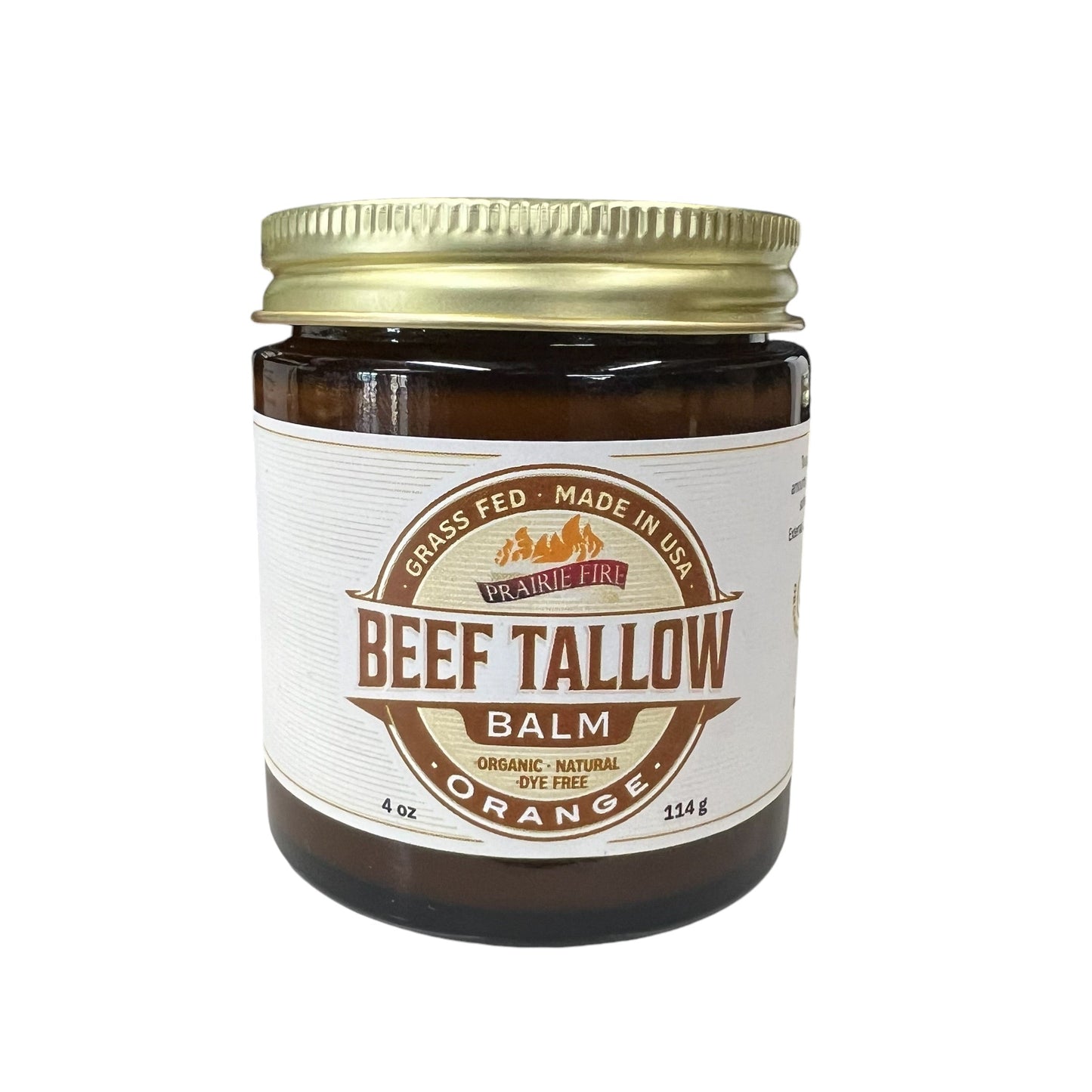 PRAIRIE FIRE - Beef Tallow Balm - 4 oz - Made in USA - Organic Grass Fed and Finished Tallow - Moisturizing Skin Care