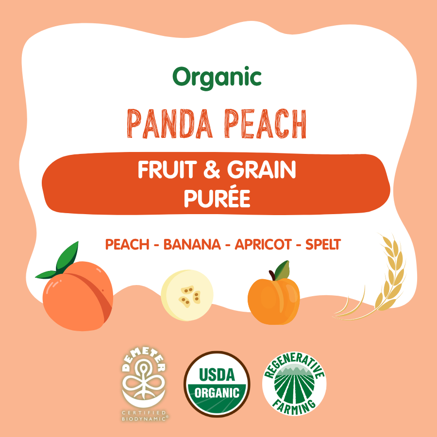 Holle Baby Food Pouches - Organic Fruit & Grain Puree -  Panda Peach