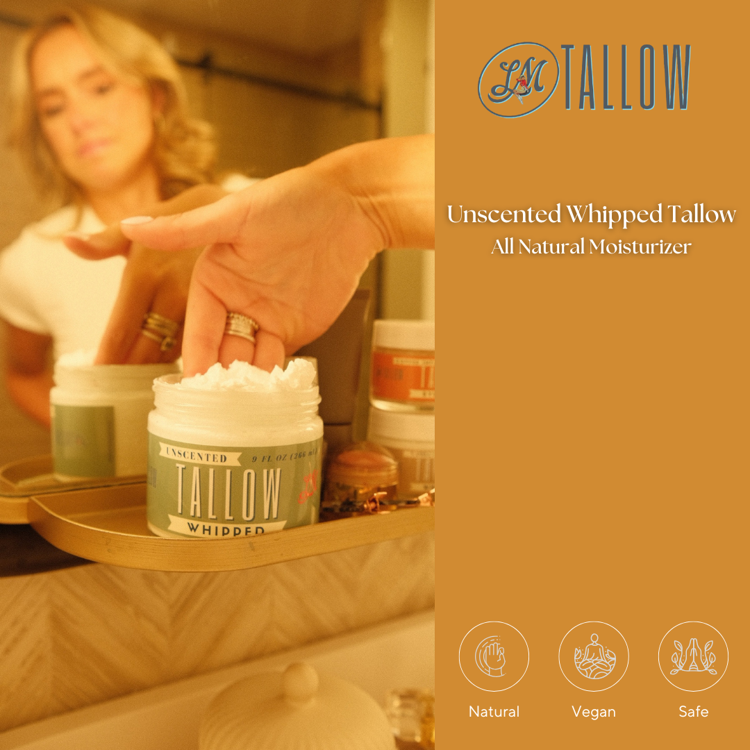 Unscented Whipped Tallow | All Natural Moisturizer Size 2oz-85oz
