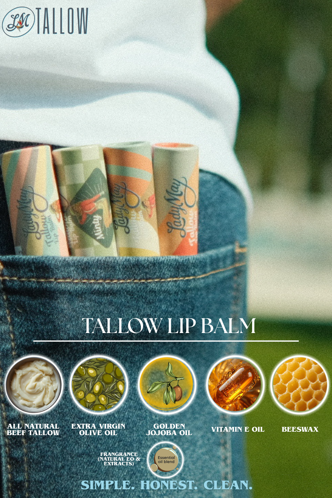 LADY MAY - Tallow Lip Balm Multipack - Citrus, Vanilla, Mint, Pina Colada