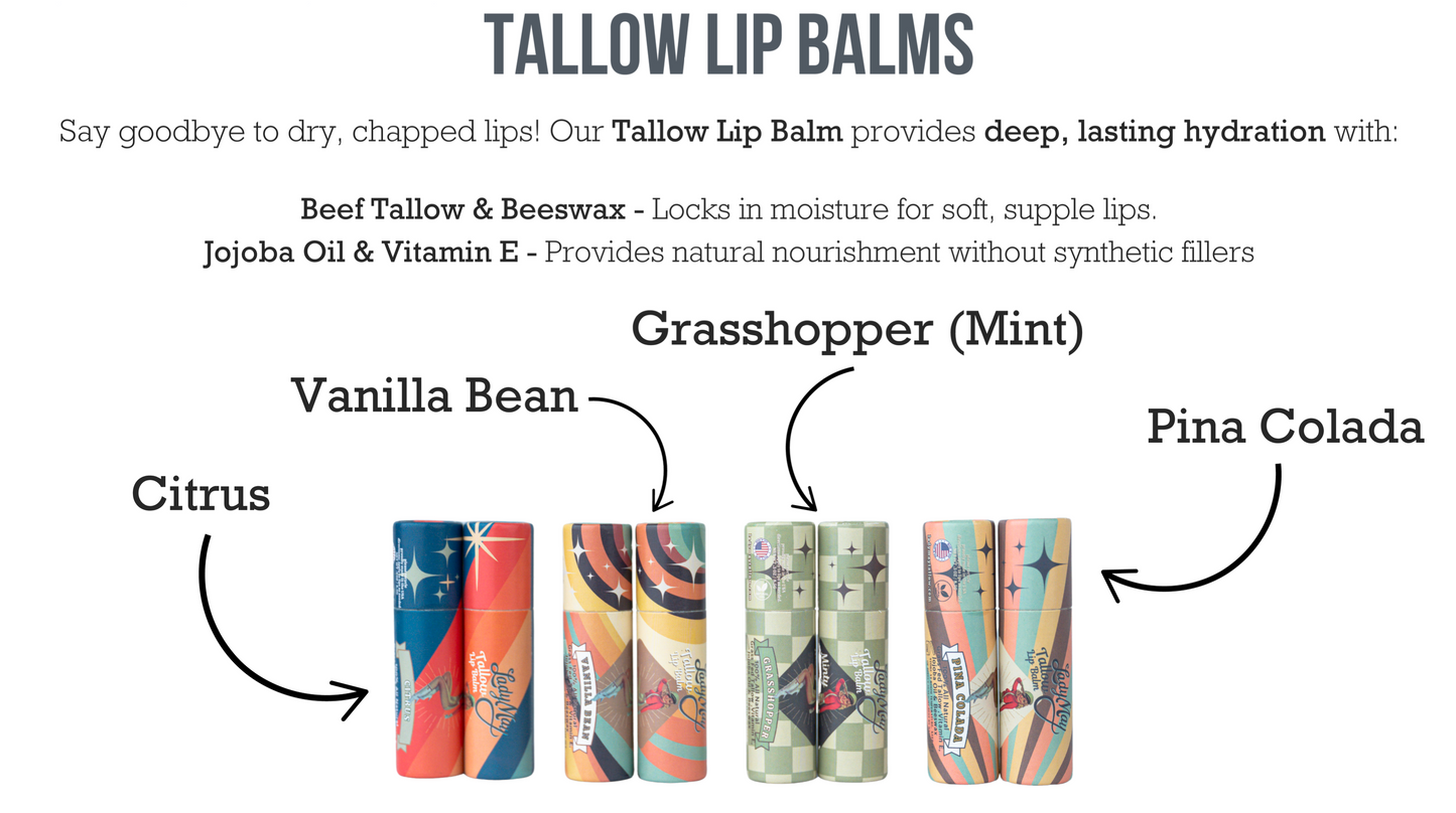 LADY MAY - Tallow Lip Balm Multipack - Citrus, Vanilla, Mint, Pina Colada