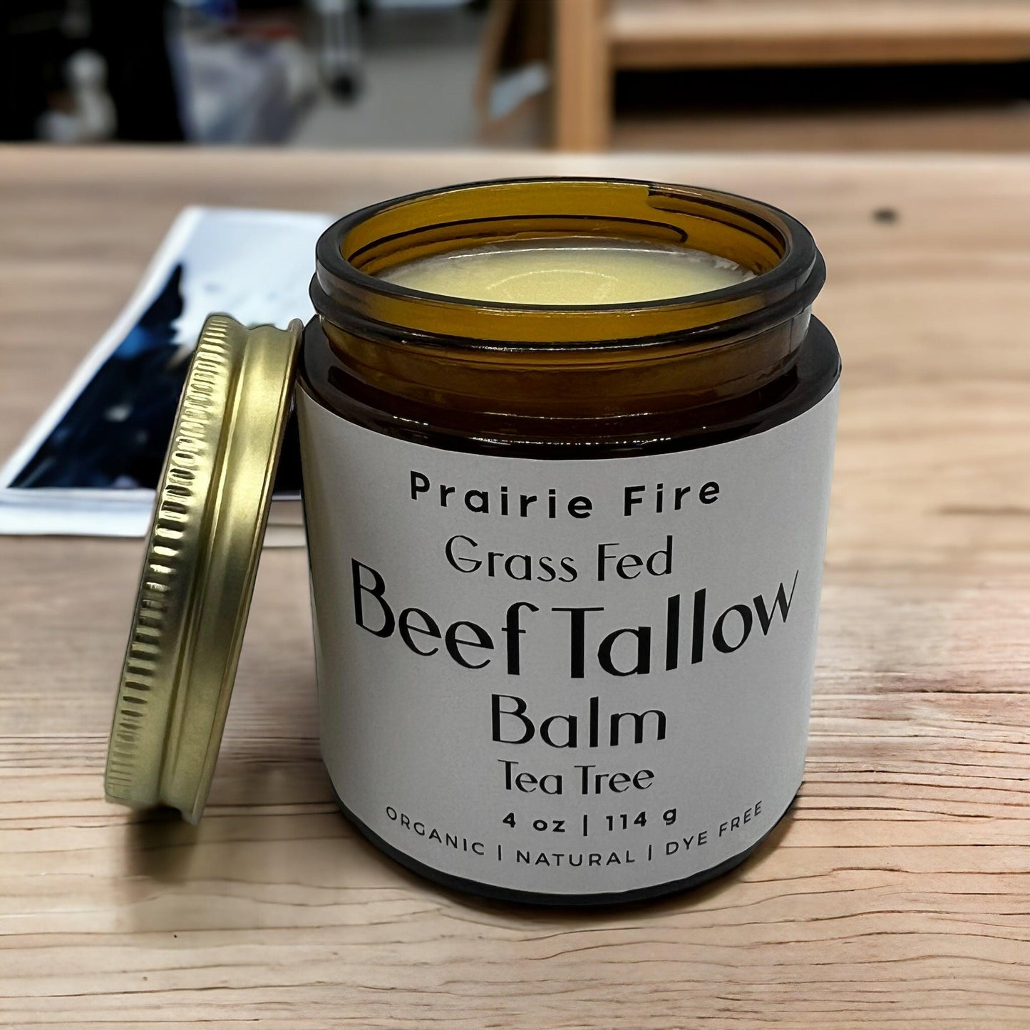 PRAIRIE FIRE - Beef Tallow Balm - 4 oz - Made in USA - Organic Grass Fed and Finished Tallow - Moisturizing Skin Care