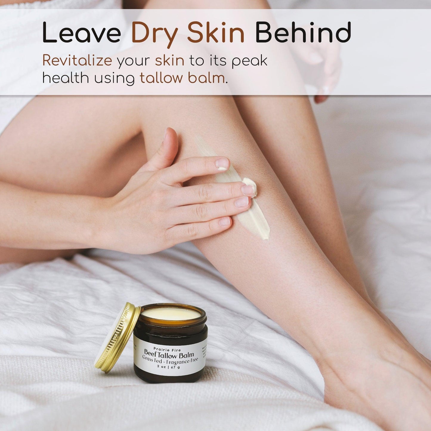 PRAIRIE FIRE - Beef Tallow Balm - 4 oz - Made in USA - Organic Grass Fed and Finished Tallow - Moisturizing Skin Care