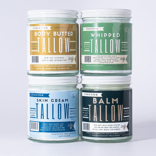 Tallow Skincare Collection – Unscented (9oz) | Lady May Tallow